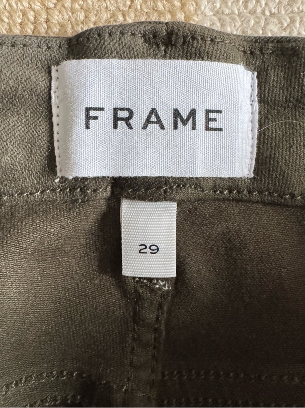 FRAME Le Crop Mini Boot Coated Jeans Olive Green Leather Look Size 29 - Picture 3 of 11